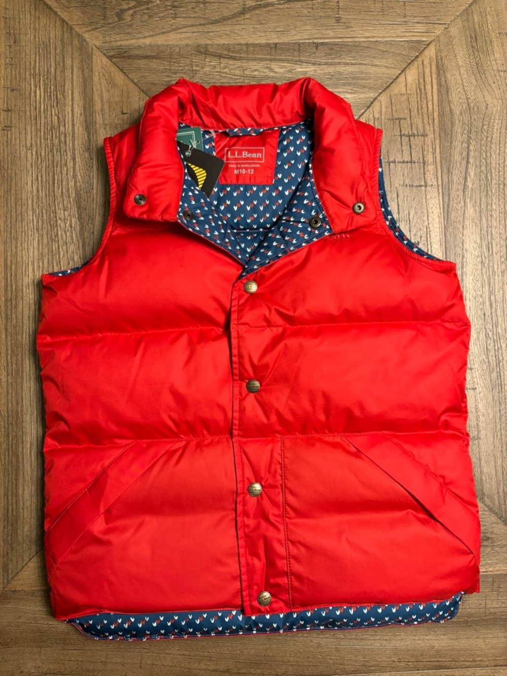 LL Bean Kids Down Field Vest Dark Red DownTek Puffer M 10-12 NWT